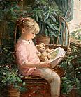 Sally Swatland Reading with 'Oatmeal' painting